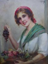 William Joseph Carroll (1842-1902), portrait of a young lady with fruit, oil on canvas, signed lower