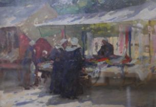 Terrick Williams (1860-1936), The Market, Concarneau, oil on canvas, 24 x 34cms, signed lower