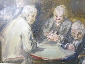 Frederick Charles Winby (1875-1959), interior pub scene with gentlemen playing cards, oil on