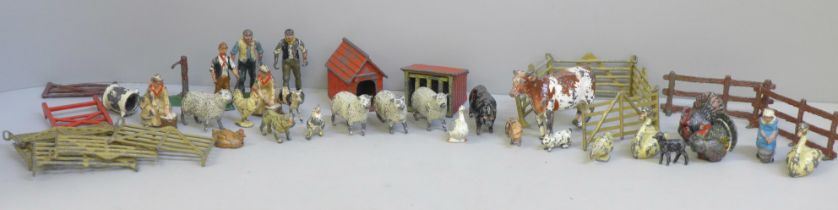 Lead farmyard figurines including Britains