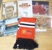 Manchester United memorabilia including original scarf, autographed photographs of David Beckham,