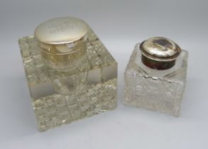 Two silver topped glass inkwells