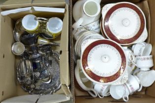 Mixed teawares, Paragon Bermuda, J & G Meakin Sol, Royal Standard Lyndale and a box of silver