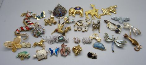 Thirty-two animal and butterfly brooches