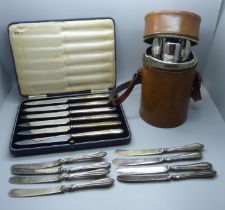 A set of six silver handled knives, other assorted silver handled knives (6+2) and a collection of