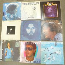 Twelve LP records; Bob Dylan, Tim Buckley, Leonard Cohen, etc.