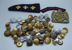 Military uniform buttons, etc.