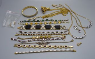 A collection of gold tone jewellery