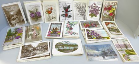 Approximately 190 early 20th Century greetings postcards