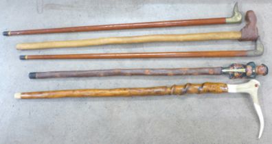 Five walking sticks