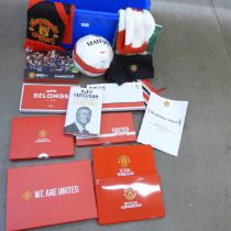 Manchester United memorabilia including original scarves and membership packs and an Alex Ferguson