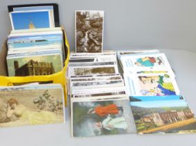 Postcards; a box of postcards, vintage to modern