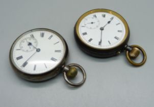 A silver cased top-wind pocket watch, J M Johnson, Huddersfield signed movement and a gun metal