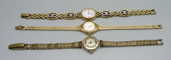 Three lady's wristwatches including a 9ct gold cased Avia wristwatch