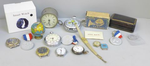 Medals, watches, a small globe, etc.