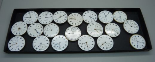 A collection of pocket watch movements including Waltham and Zenith, Cardwell of Liverpool and JG