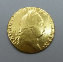 A George III 1791 gold spade guinea, (previously mounted)