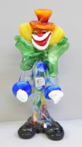 A Murano glass clown, 23cm, (with some sharp edges)