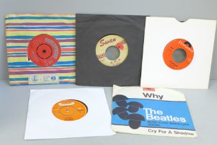 Five The Beatles 45rpm 7" singles including Please Please Me Red Parlophone label, She Loves You,