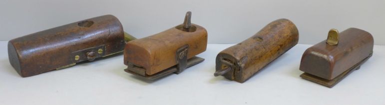 Four late 19th/early 20th Century wood planes, 10.5cm - 12cm length