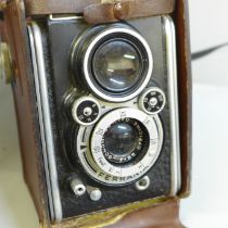 A Ferrania TLR camera, cased