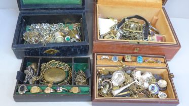 Two boxes of vintage costume jewellery