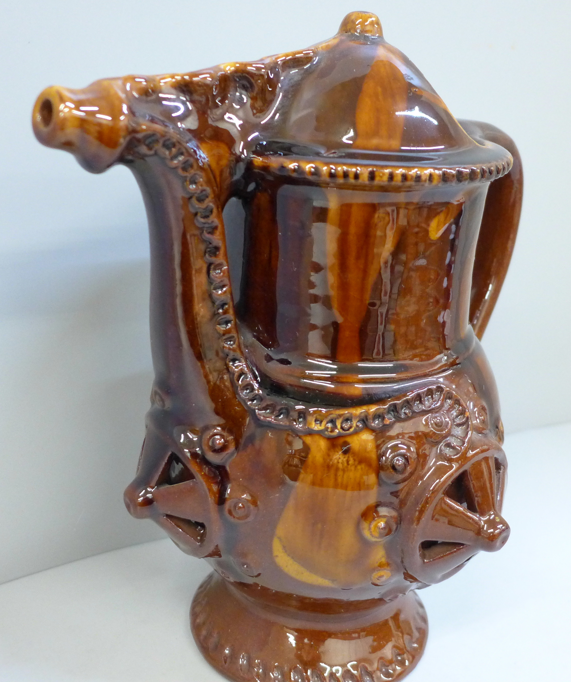 A treacle glaze pottery puzzle jug, 26cm - Image 3 of 6