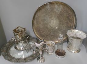 A box of mixed silver plate and other metalwares