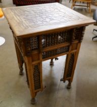 Aa Arts and Crafts Moorish style carved beech occasional table