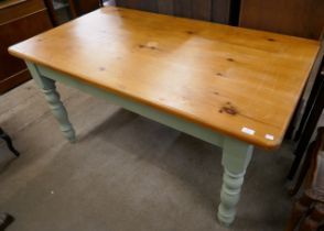 A Victorian style painted pine single drawer kitchen table