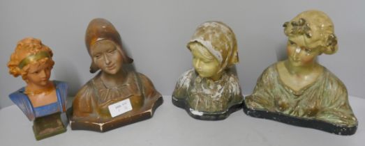 Four plaster busts of ladies