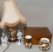 A collection of china and figures including Leonardo Collection, a wooden writing slope, Jersey