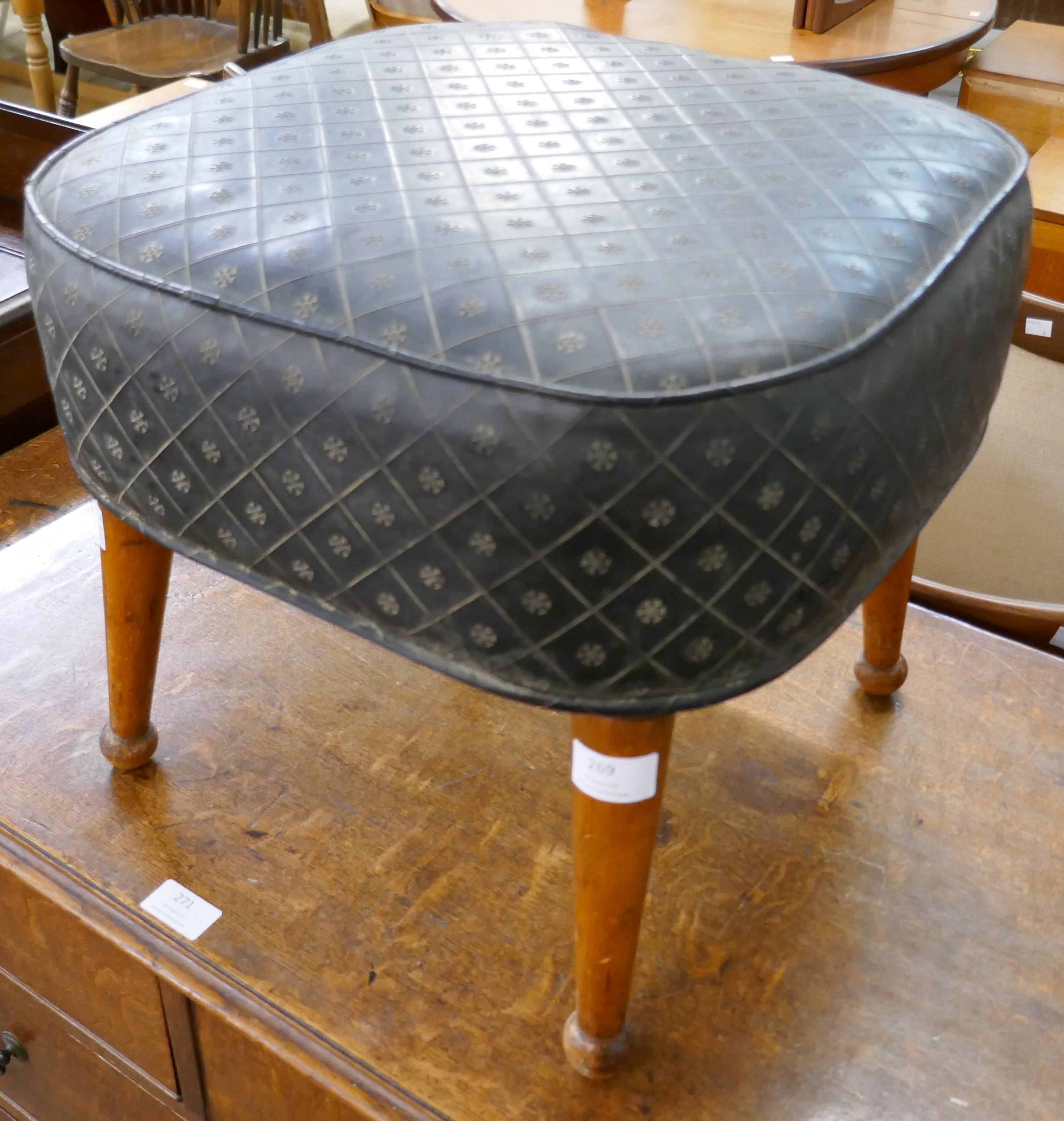 A Sherbourne beech and leather pouffe