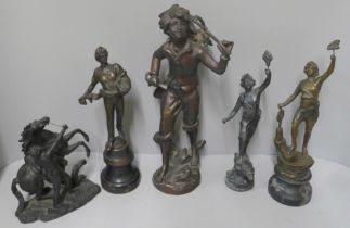Five sculptures including large bronze model of a vagrant and Marley horse
