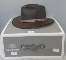 A 150th Anniversary leather stetson, boxed