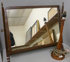 An oak table lamp and a Victorian mahogany toilet mirror