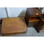 A Victorian pine table top clerk's desk and an oak bedside table