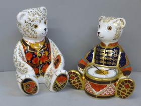 Two Royal Crown Derby Teddy paperweights including An Exclusive Collectors Guild, both with gold