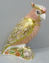 A Royal Crown Derby cockatoo paperweight, limited edition 994/2500, gold stopper