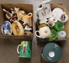 China; a collection of cow creamers, butter dish, Royal Worcester hole in one mug, a 19th hole