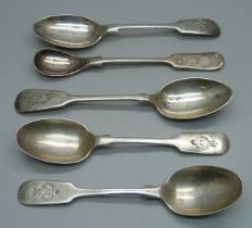 Four silver spoons including three with The Queens 24th Battalion County of London Regiment