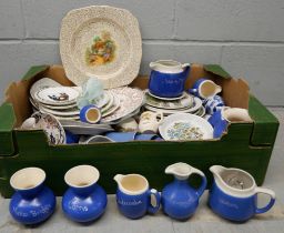 Assorted china including blue and white china with Welsh and south west place names **PLEASE NOTE