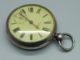 A sterling silver pocket watch, dial marked Fattorini & Sons