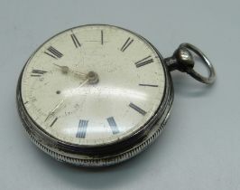 A silver cased fusee pocket watch, Chester 1868, diamond end stone