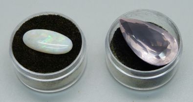 An unmounted opal and rose quartz, opal 0.9g and 19mm