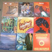 Nine rock LP records, Soft Machine, Scorpions, UFO, Jefferson Starship, etc.