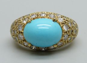 An 18ct gold, turquoise and diamond ring, 8.7g, N