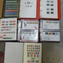 Stamps; seven GB stamp and first day cover albums and contents