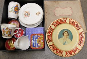 A box of Royal commemoratives, tin plate, tins and china **PLEASE NOTE THIS LOT IS NOT ELIGIBLE