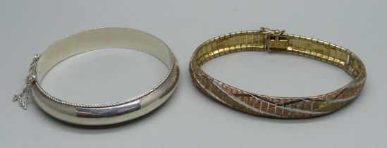 An Italian silver gilt bracelet and a silver bangle, 32g